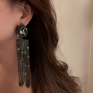 Black Crystal Earrings Chandelier Waterfall